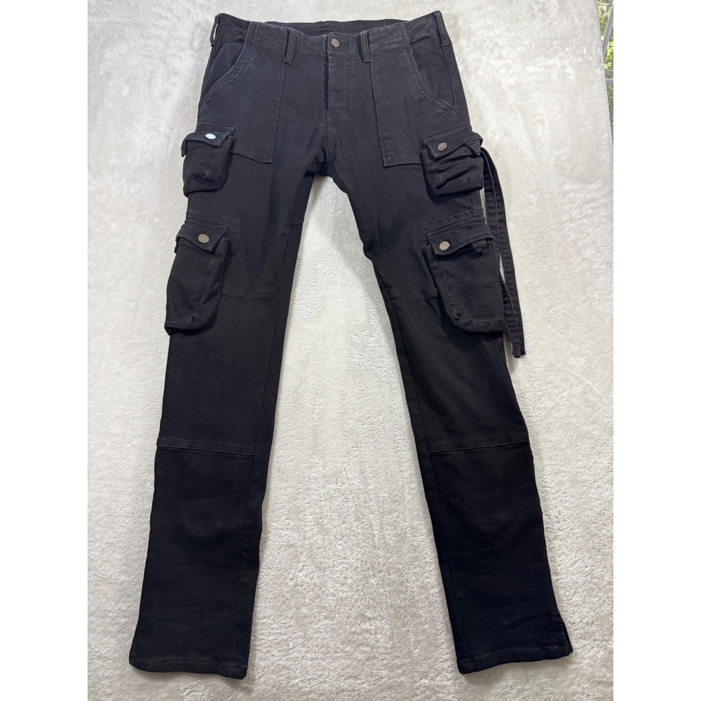 mnml Mens Cargo Multi-Pocket Button Fly Black Pants 32 Meas: 34x36